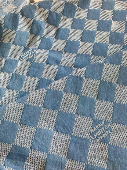 Craft Wash LV Damier Jacquard Denim Jean Fabric For Handmade Sewing DIY Upholstery ,Apparel  By Yard