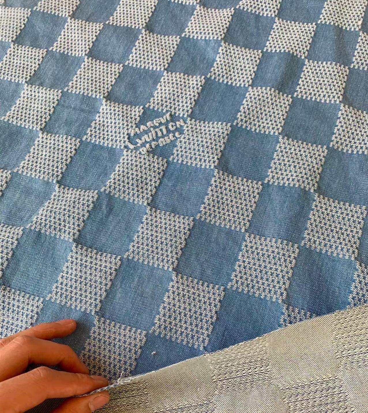 Craft Wash LV Damier Jacquard Denim Jean Fabric For Handmade Sewing DIY Upholstery ,Apparel  By Yard