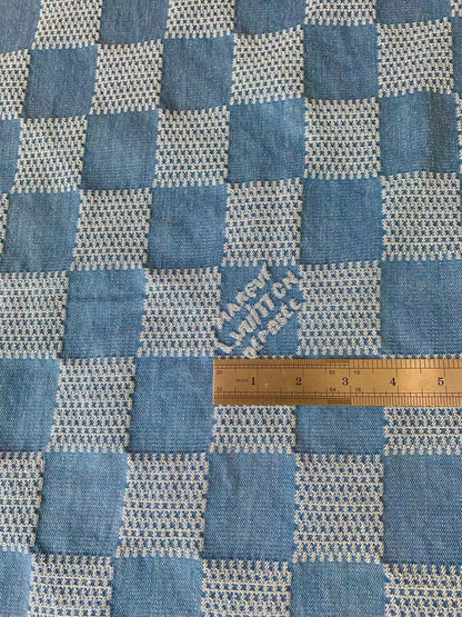 Craft Wash LV Damier Jacquard Denim Jean Fabric For Handmade Sewing DIY Upholstery ,Apparel  By Yard