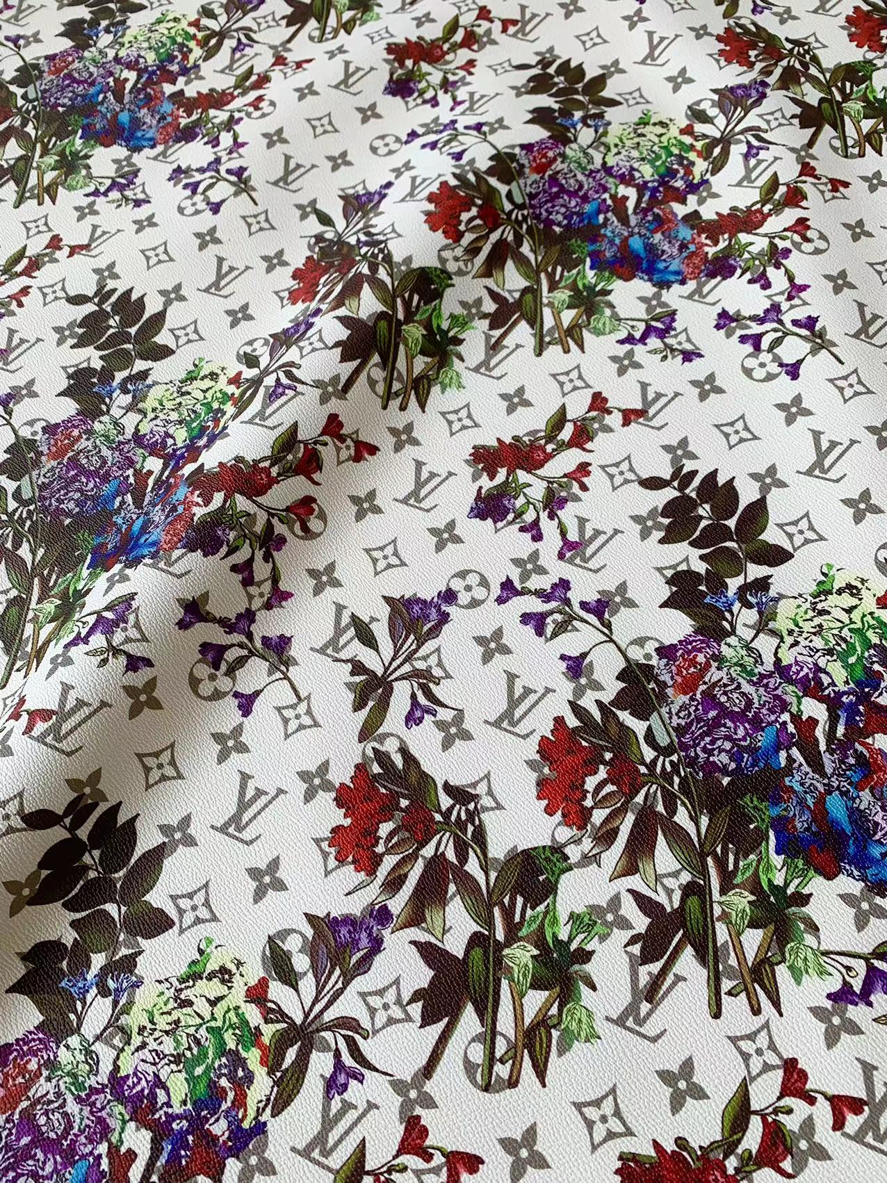 Fashion LV With Petunia Flower Craft Leather Fabric For Handmade Bag ,Sneaker,Upholstery Goods By Yard