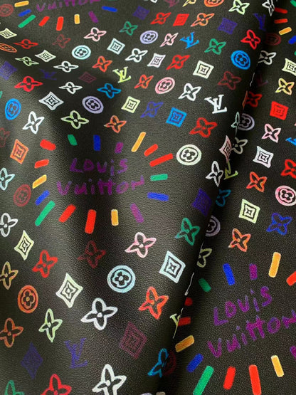 New Graffiti LV leather Fabric For Handmade Sneakers, Upholstery and Handicraft Goods(Black)