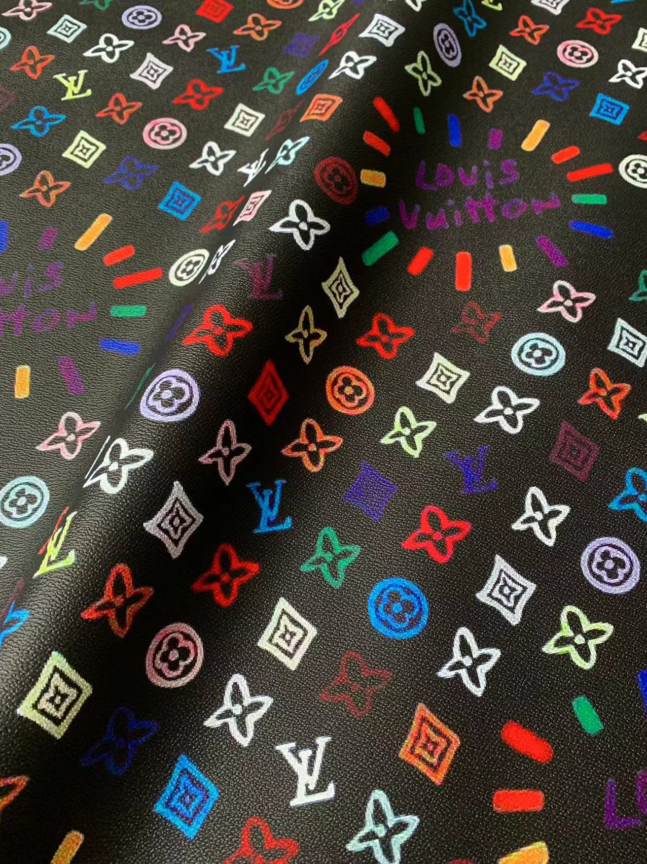 New Graffiti LV leather Fabric For Handmade Sneakers, Upholstery and Handicraft Goods(Black)