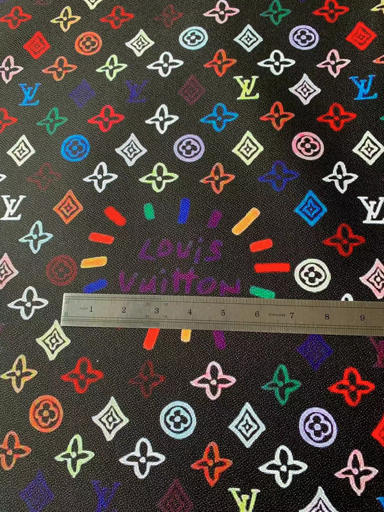 New Graffiti LV leather Fabric For Handmade Sneakers, Upholstery and Handicraft Goods(Black)