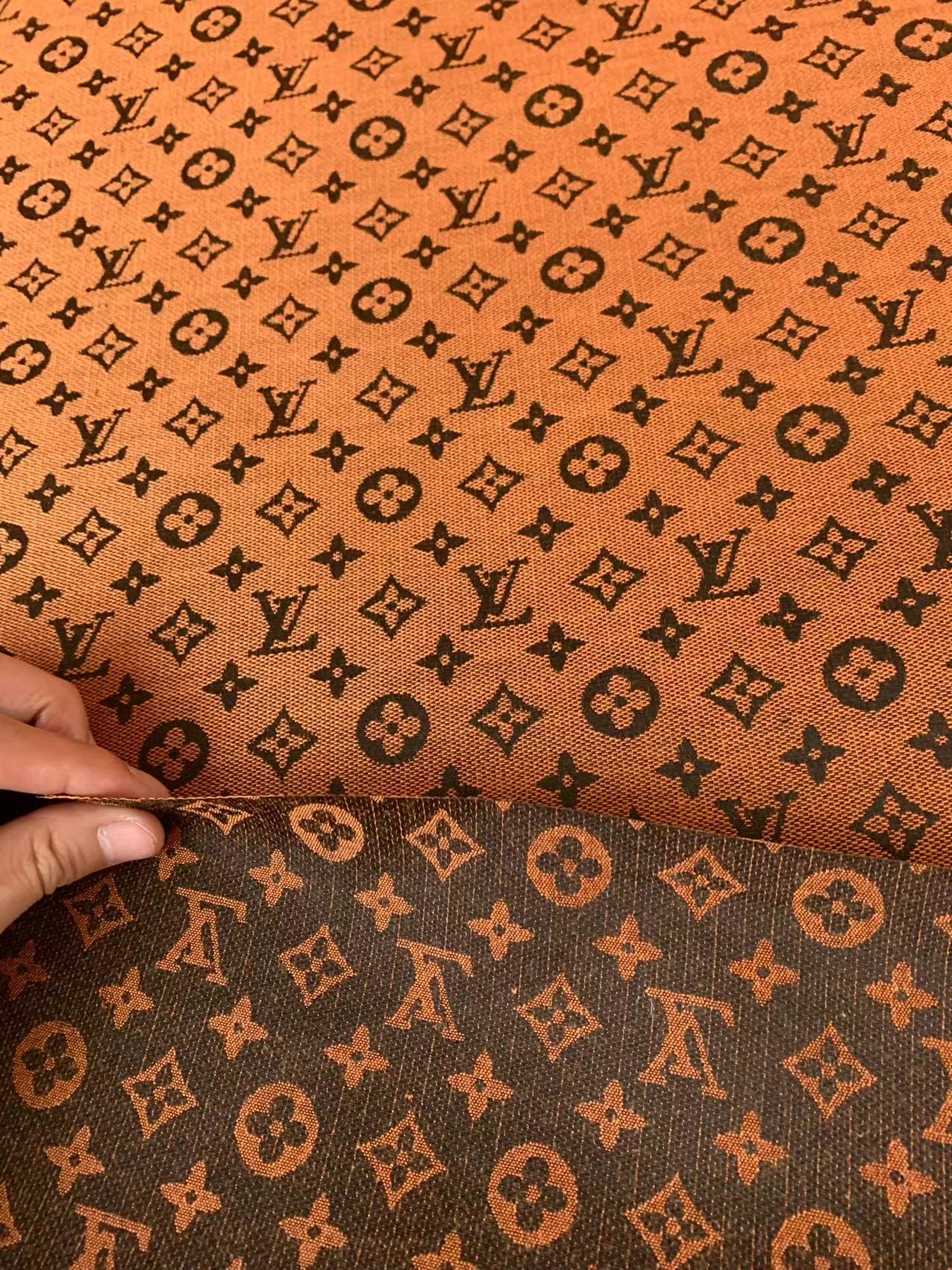 Fashion Orange LV Jacquard Cloth Fabric For Handmade Sneaker,Upholstery And Apparel