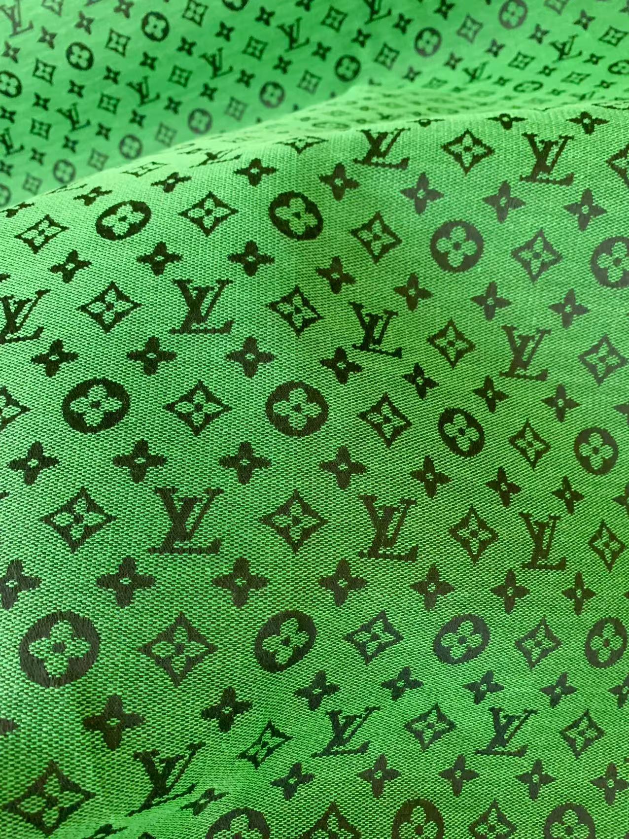 Fashion Green LV Jacquard Cloth Fabric For Handmade Sneaker,Upholstery And Apparel