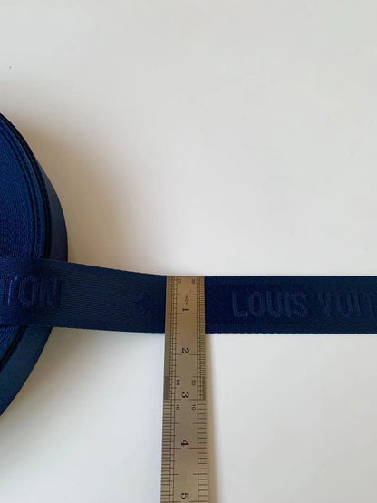 Craft LV 1.5 Inch Handmade Trim Embroidered Navy Blue Stripe Ribbon By Yard