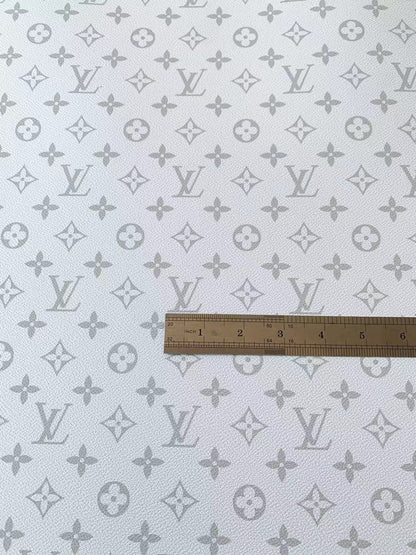 Classic Lighter White LV Vinyl Leather Fabric For Handmade Bag ,Sneaker,Upholstery Goods By Yard