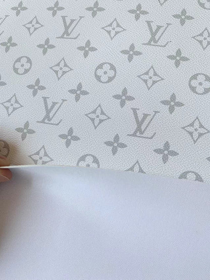 Classic Lighter White LV Vinyl Leather Fabric For Handmade Bag ,Sneaker,Upholstery Goods By Yard