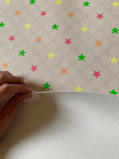 Fashion Gucci With Star Design Leather Fabric For Handmade Bag ,Sneaker,Upholstery Goods By Yard