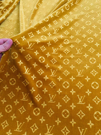 Popular Luxury Gold LV Knitting Velvet Fabric For Handmade Sneaker,Car Upholstery and Apparel By Yard