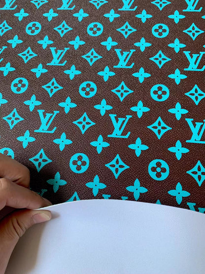 Fashion Tiffany Blue LV Vinyl Leather Fabric For Handmade Sneaker,Furniture ,Upholstery Goods By Yard