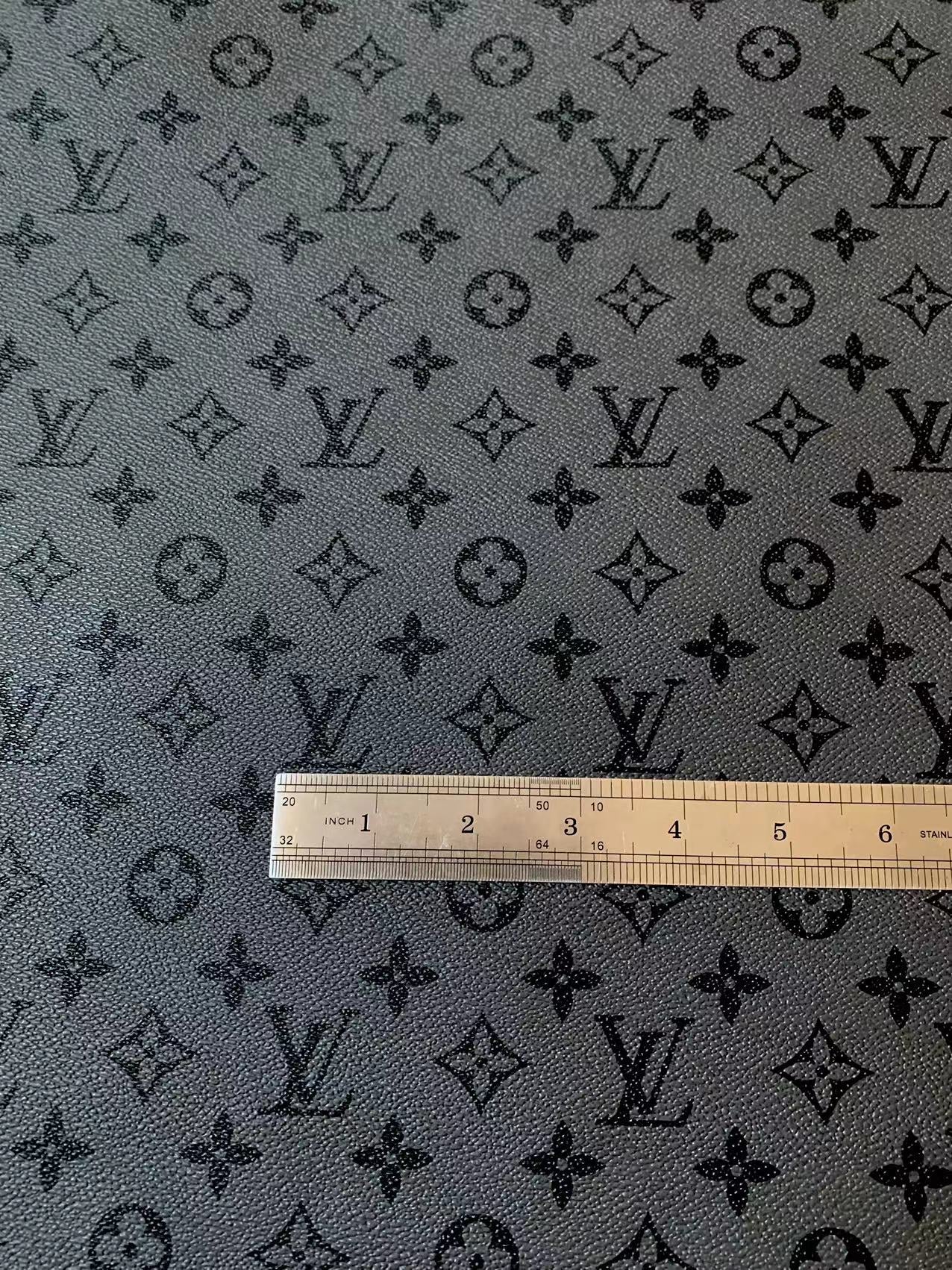 Fashion Dark Gray With Black LV Vinyl Leather Fabric For Handmade Sneaker,Furniture ,Upholstery Goods By Yard