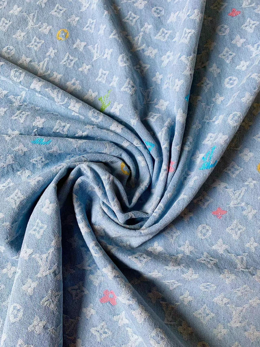 Fashion Colorful LV EmBroider Wash Denim Woven Jacquard fabric ,Jean Fabric For Handmade Goods