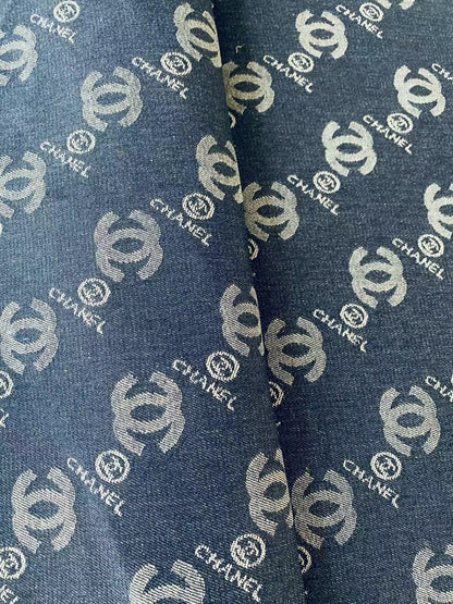 Classic Denim Woven Jacquard fabric , Chanel Jean Fabric For Handmade Goods By Yard ( Dark Blue )