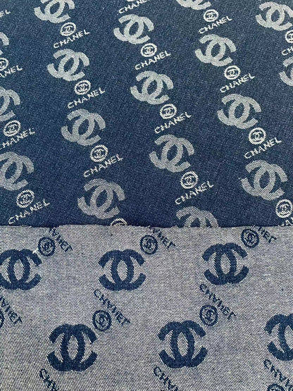 Classic Denim Woven Jacquard fabric , Chanel Jean Fabric For Handmade Goods By Yard ( Dark Blue )