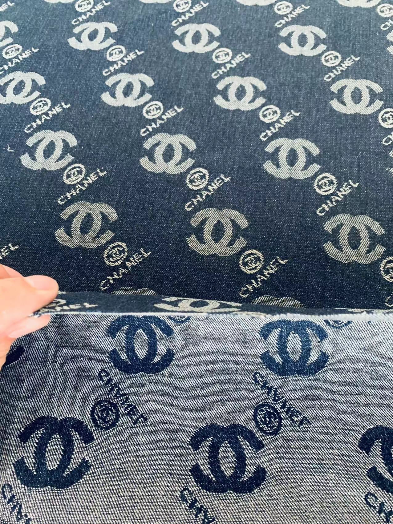 Classic Denim Woven Jacquard fabric , Chanel Jean Fabric For Handmade Goods By Yard ( Dark Blue )