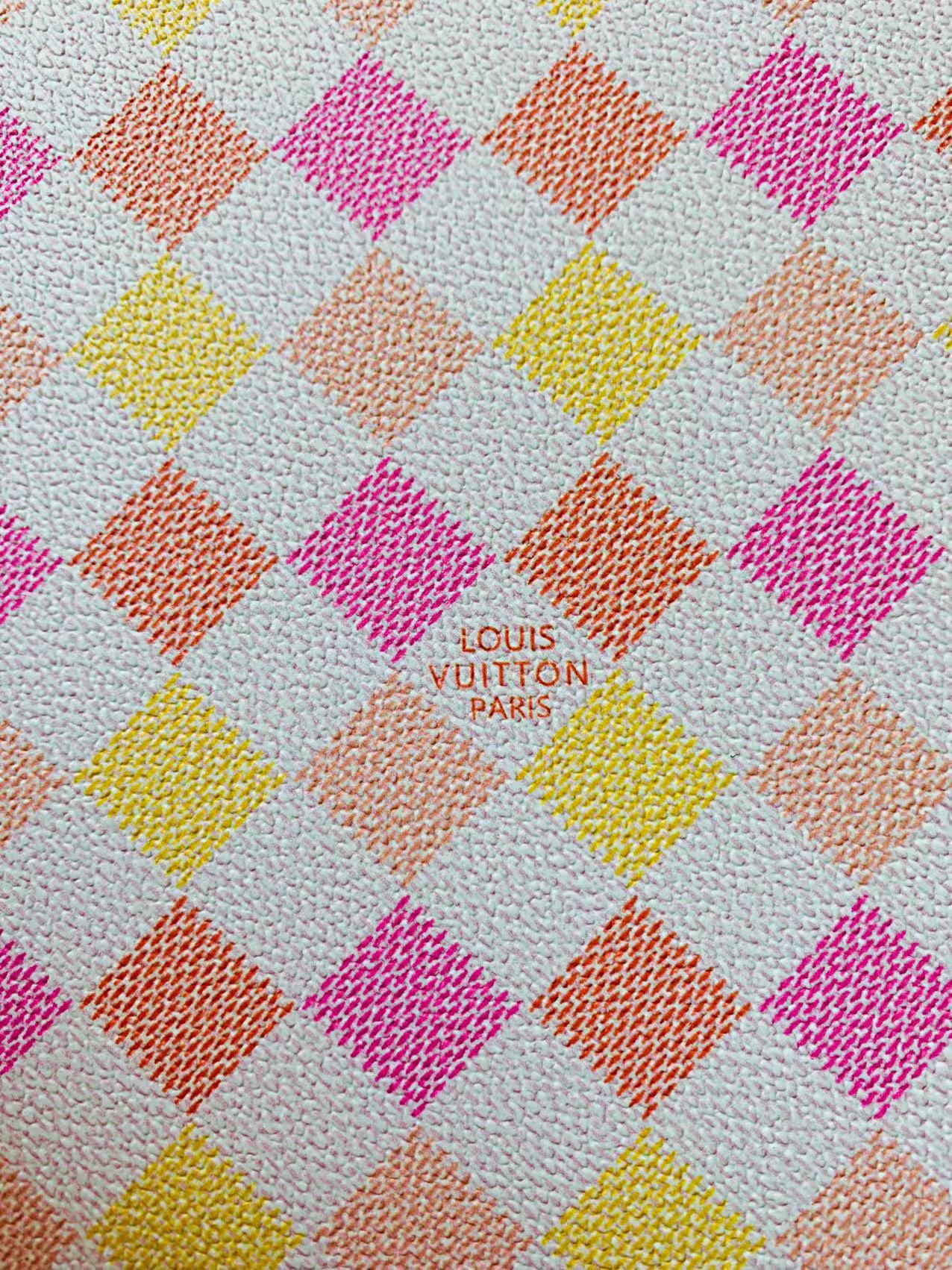 Classic Pink Yellow Damier Louis Vuitton Leather For Bag Upholstery Car Seat and Shoes By Yard