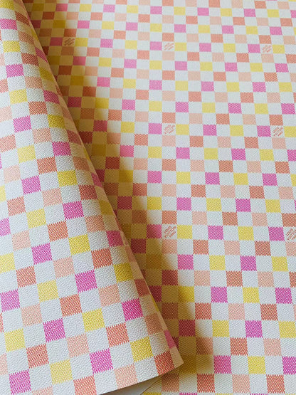 Classic Pink Yellow Damier Louis Vuitton Leather For Bag Upholstery Car Seat and Shoes By Yard