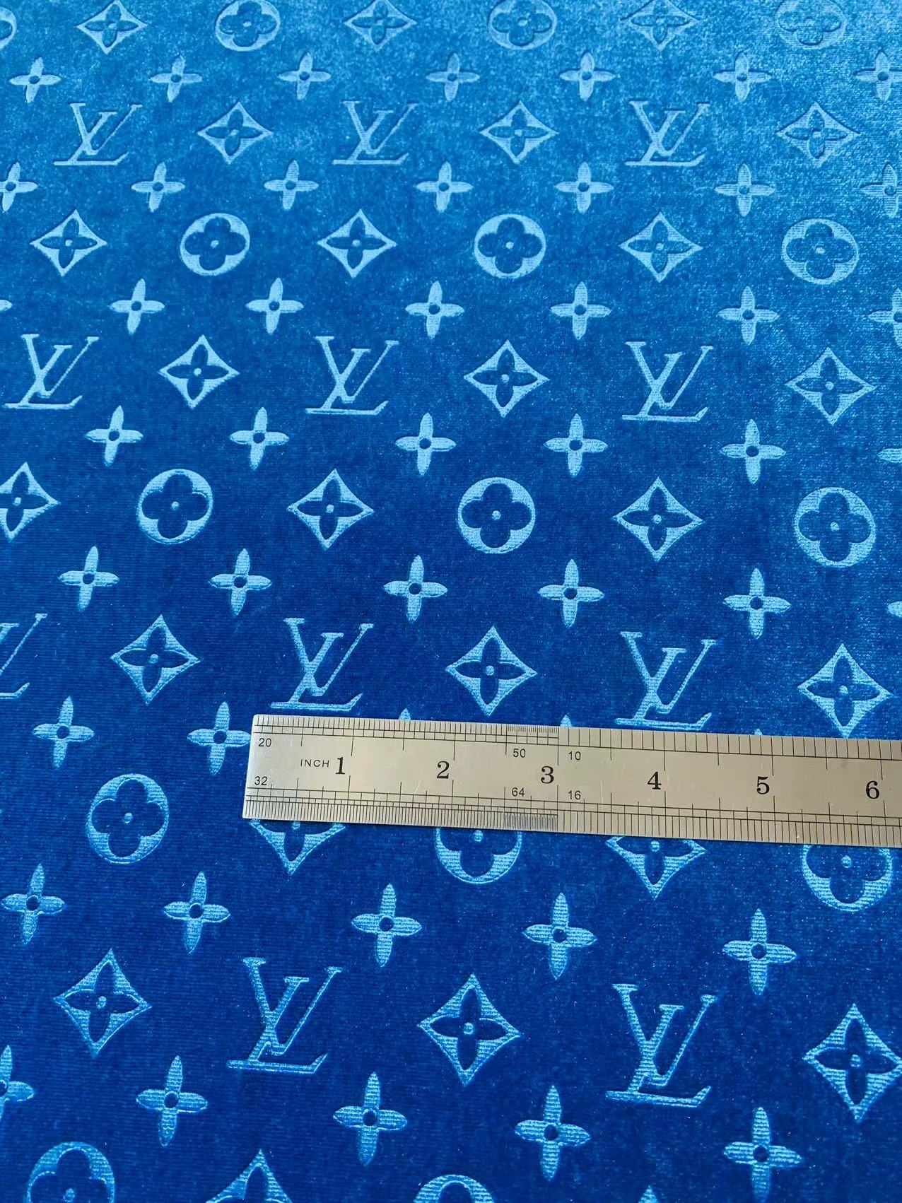 Popular Luxury LV Knitting Velvet Fabric For Handmade Sneaker,Car Upholstery and Apparel By Yard(Sapphire Blue)