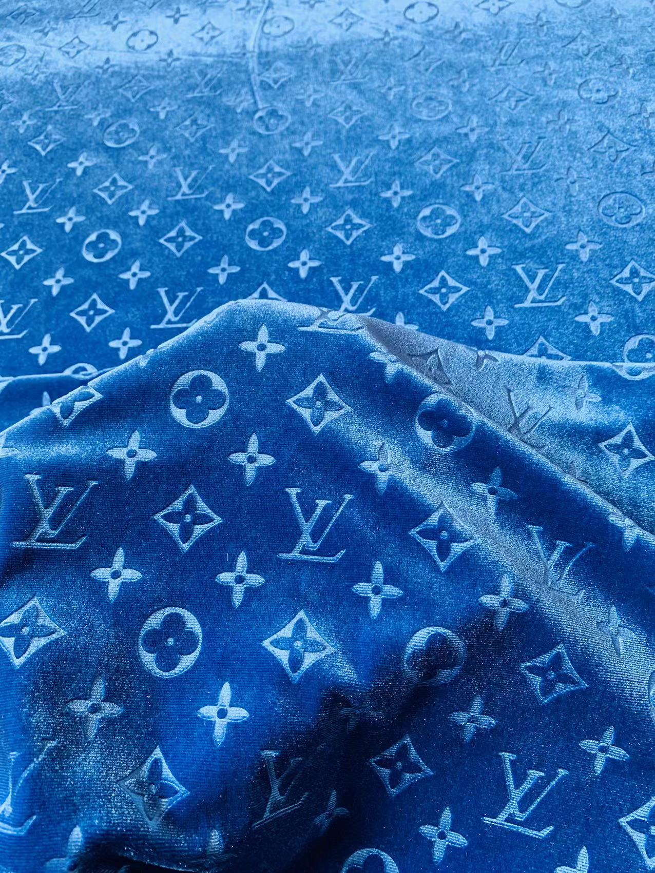 Popular Luxury LV Knitting Velvet Fabric For Handmade Sneaker,Car Upholstery and Apparel By Yard(Sapphire Blue)