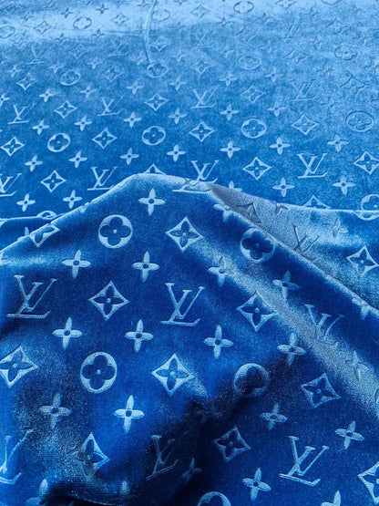 Popular Luxury LV Knitting Velvet Fabric For Handmade Sneaker,Car Upholstery and Apparel By Yard(Sapphire Blue)