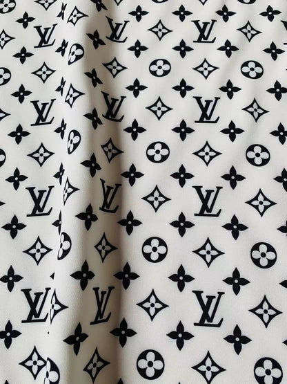 Craft White With Black LV Cotton And Polyester Cloth Fabric For DIY Handicraft Apparel By Yard