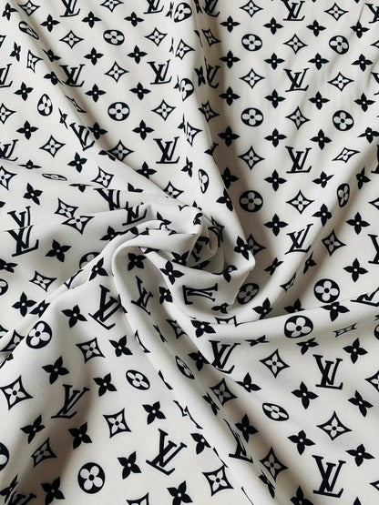 Craft White With Black LV Cotton And Polyester Cloth Fabric For DIY Handicraft Apparel By Yard