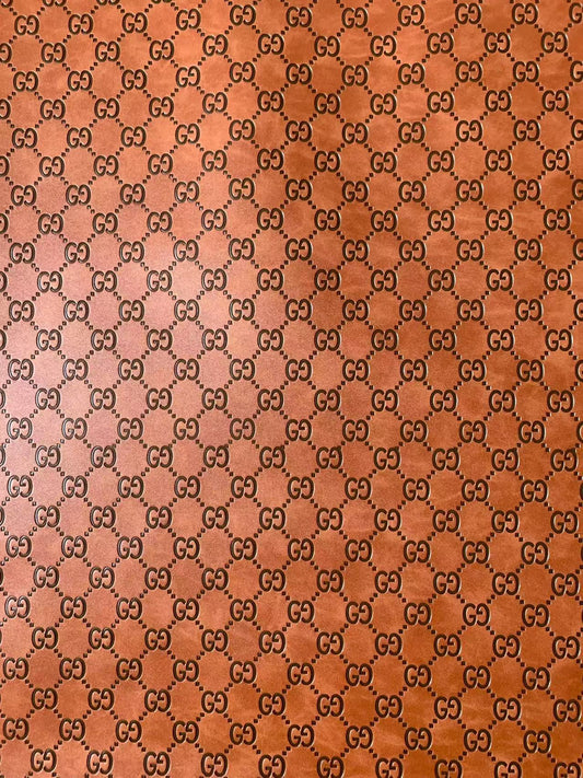 Classic Brown Gucci Embossed Leather Fabric For Handmade Sneaker,Bags,Upholstery Goods By Yard