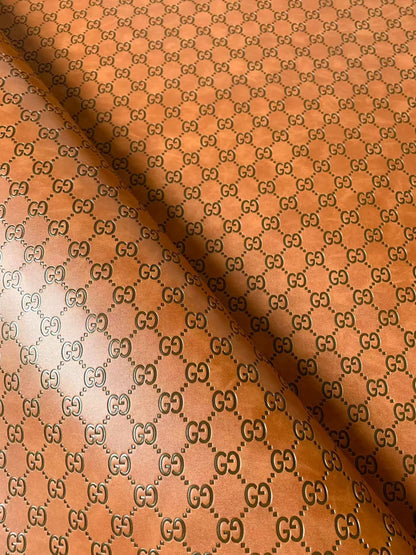 Classic Brown Gucci Embossed Leather Fabric For Handmade Sneaker,Bags,Upholstery Goods By Yard