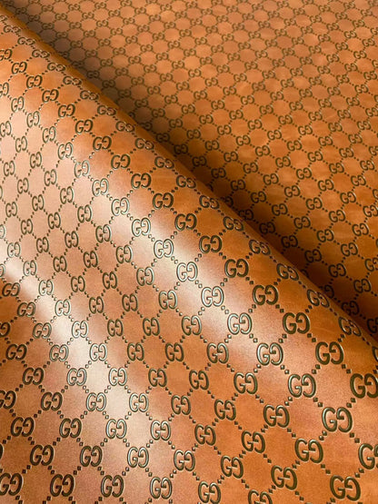 Classic Brown Gucci Embossed Leather Fabric For Handmade Sneaker,Bags,Upholstery Goods By Yard