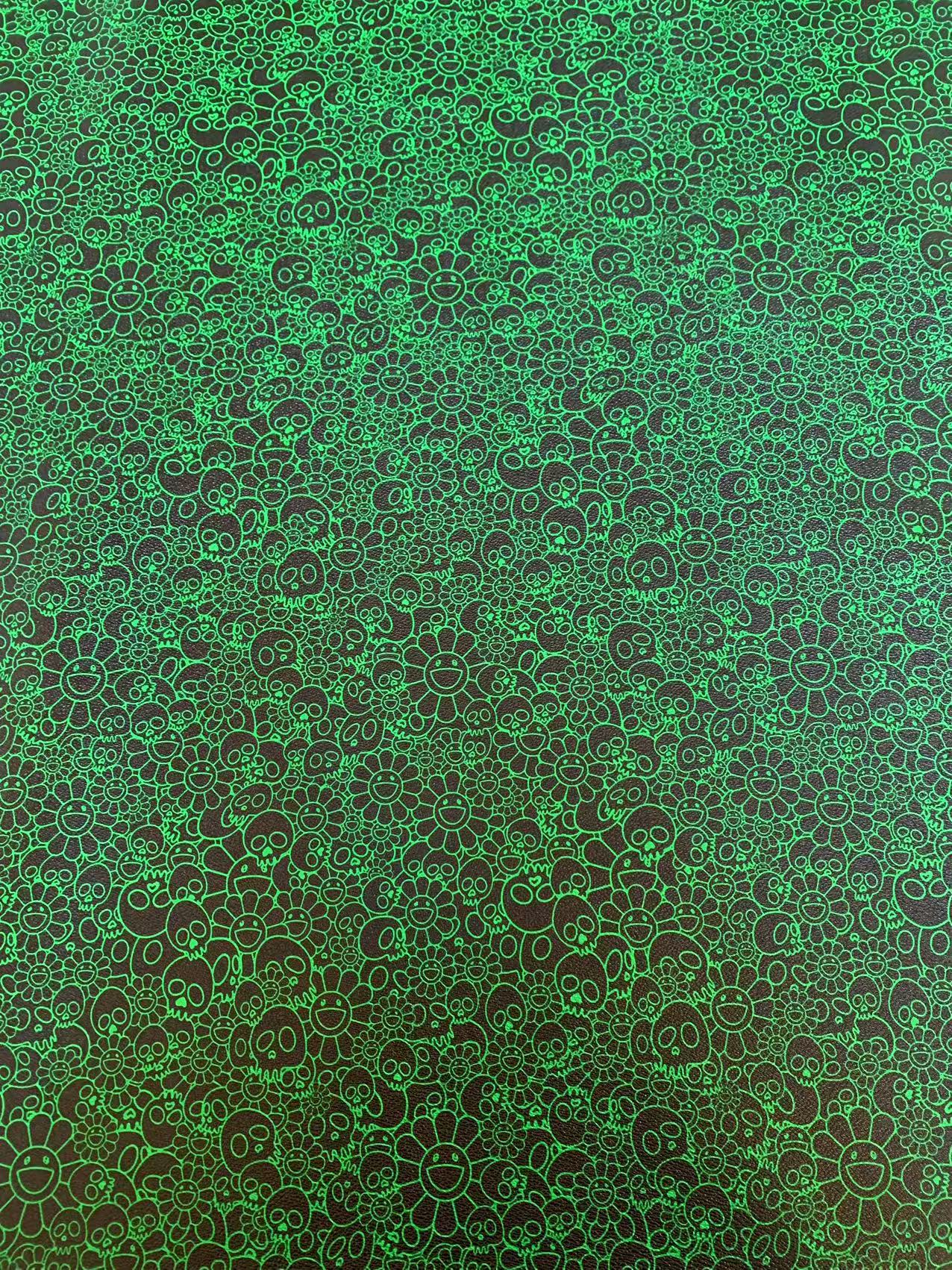 New Green With Black Takashi Murakami Leather Fabric For Handmade Sneaker,Upholstery Goods