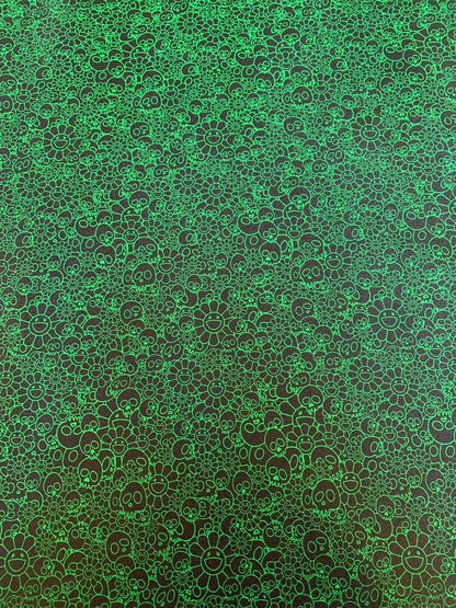 New Green With Black Takashi Murakami Leather Fabric For Handmade Sneaker,Upholstery Goods