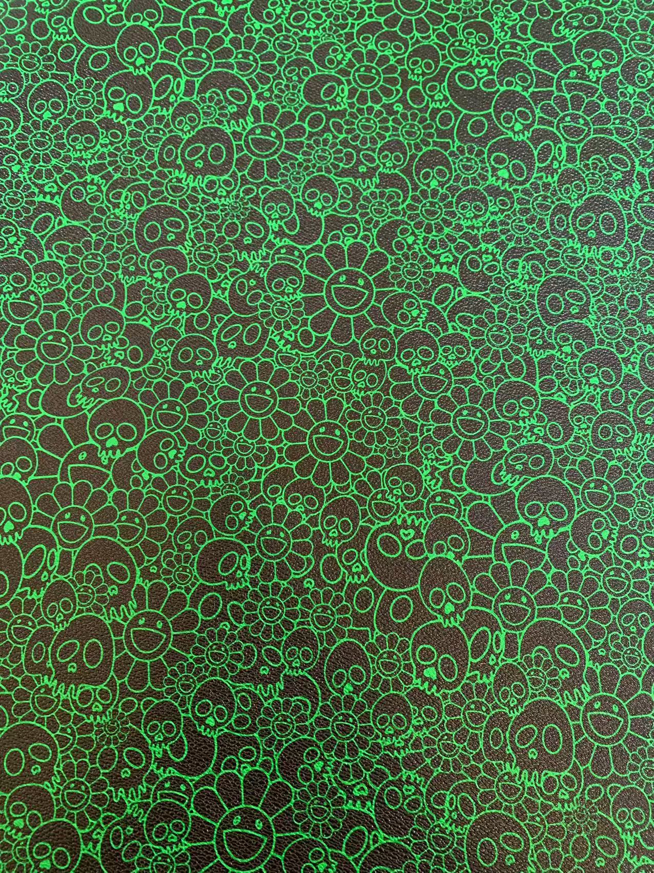 New Green With Black Takashi Murakami Leather Fabric For Handmade Sneaker,Upholstery Goods