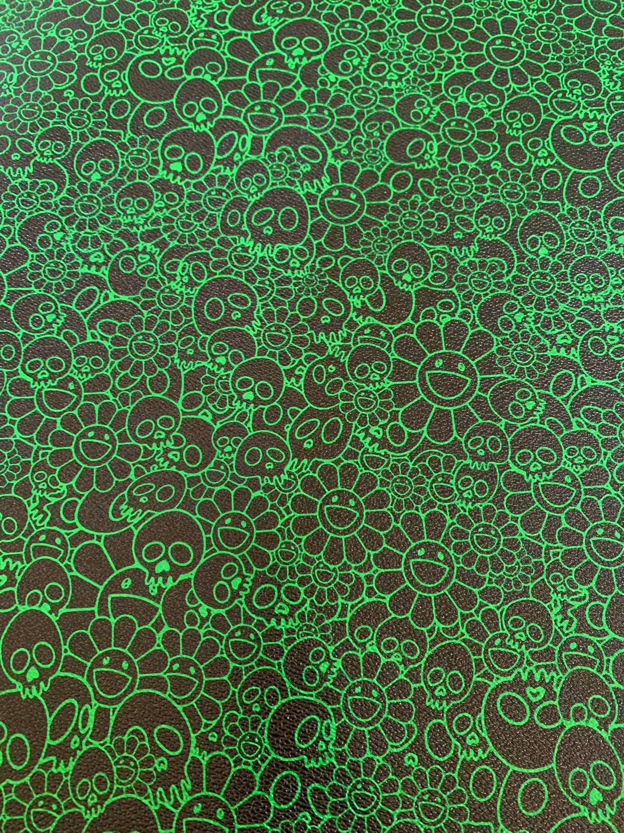 New Green With Black Takashi Murakami Leather Fabric For Handmade Sneaker,Upholstery Goods