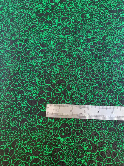 New Green With Black Takashi Murakami Leather Fabric For Handmade Sneaker,Upholstery Goods