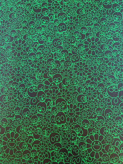 New Green With Black Takashi Murakami Leather Fabric For Handmade Sneaker,Upholstery Goods