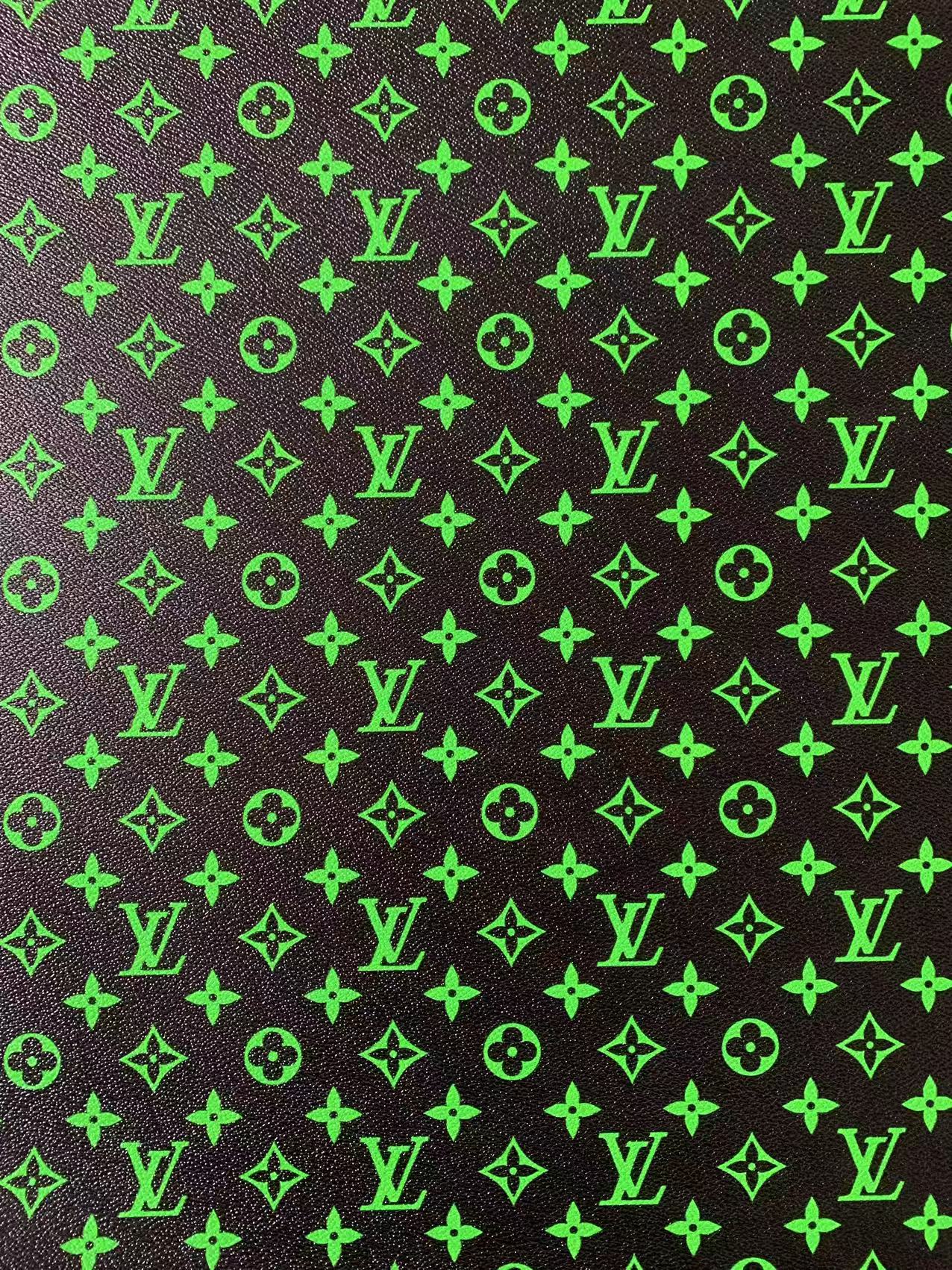 Fashion Black With Green LV Vinyl Leather Fabric For Handmade Sneaker,Furniture ,Upholstery Goods By Yard