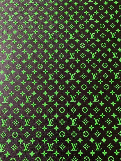 Fashion Black With Green LV Vinyl Leather Fabric For Handmade Sneaker,Furniture ,Upholstery Goods By Yard