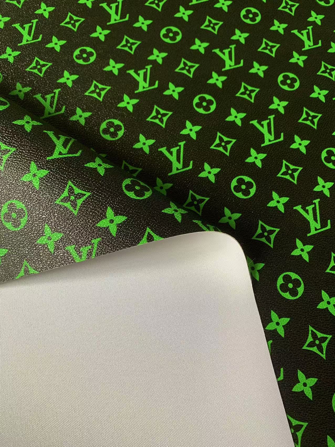 Fashion Black With Green LV Vinyl Leather Fabric For Handmade Sneaker,Furniture ,Upholstery Goods By Yard