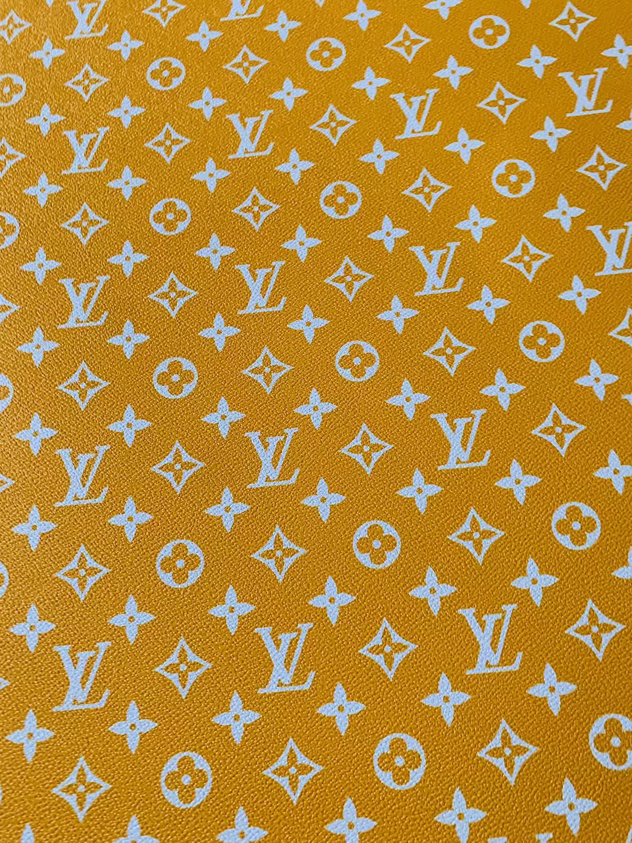 Fashion Yellow With White LV Vinyl Leather Fabric For Handmade Sneaker,Furniture ,Upholstery Goods By Yard