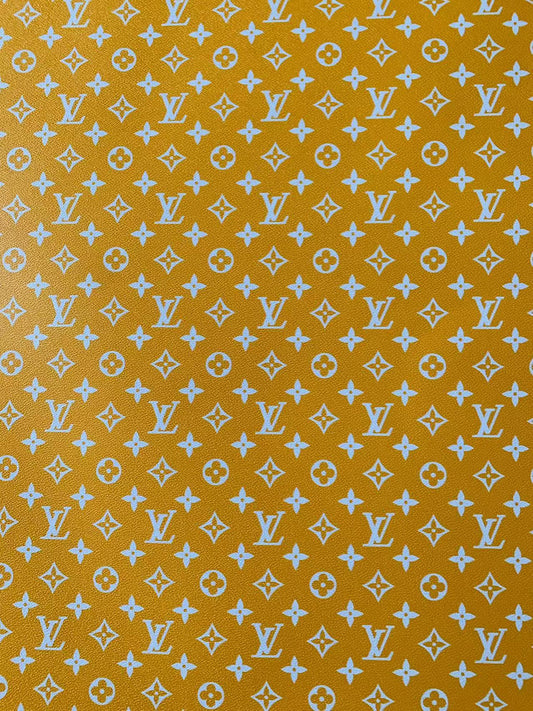 Fashion Yellow With White LV Vinyl Leather Fabric For Handmade Sneaker,Furniture ,Upholstery Goods By Yard