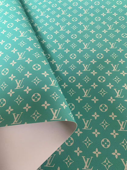 Classic Bright Blue LV Vinyl leather fabric&nbsp; For Handmade Handicraft Goods