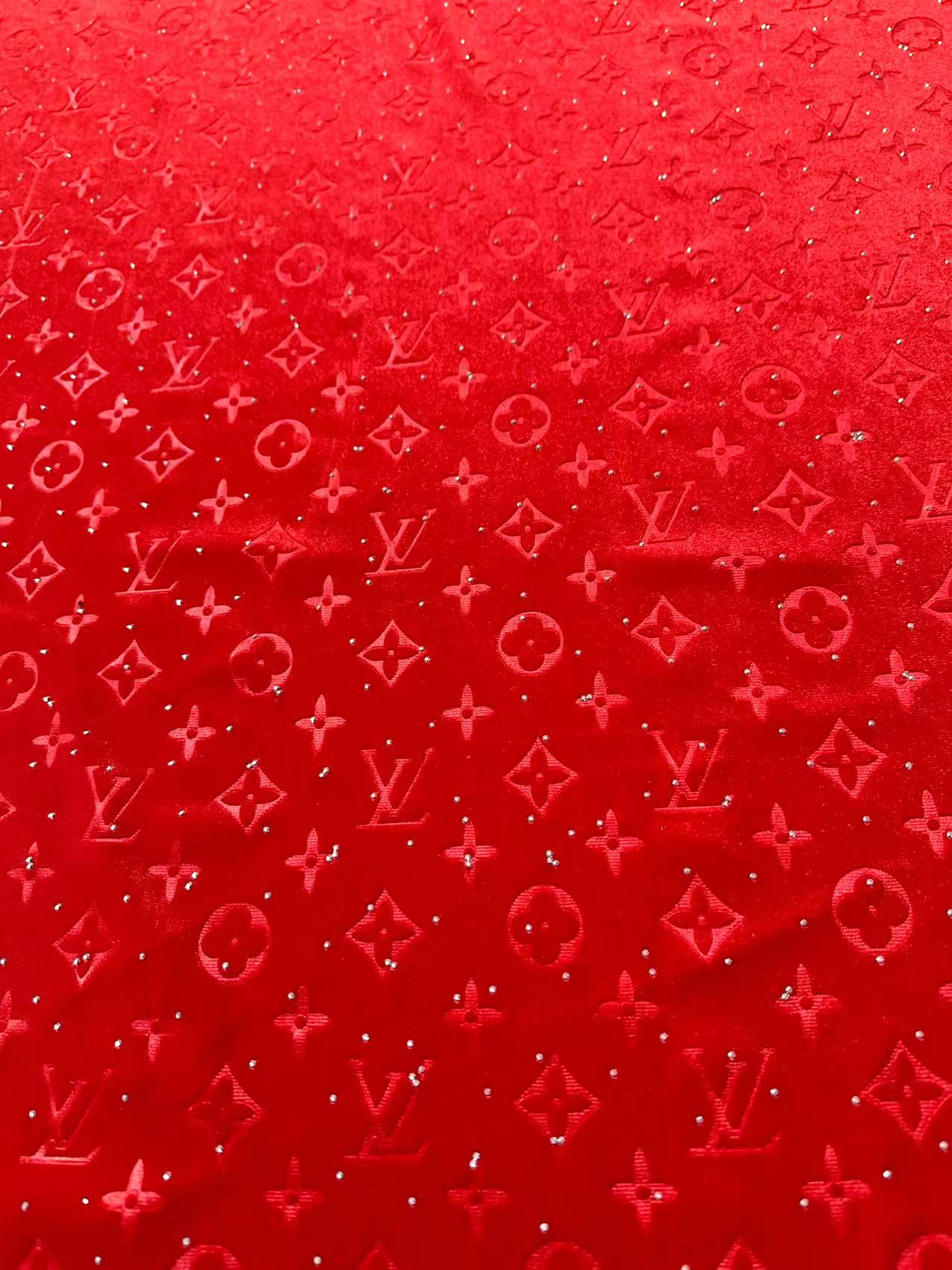 Fashion Luxury LV With Diamond Knitting Velvet Fabric For Handmade Sneaker, Upholstery ,Apparel By Yard(Red)