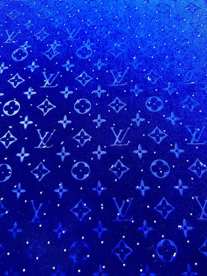 Fashion Luxury LV With Diamond Knitting Velvet Fabric For Handmade Sneaker, Upholstery ,Apparel By Yard(Blue)