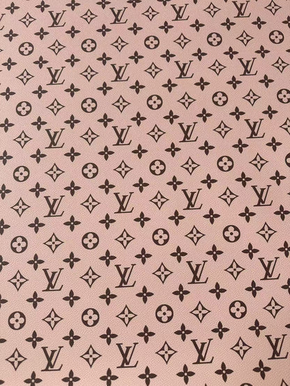 Fashion Baby Pink With Black LV Vinyl Leather For Handmade Sneaker, Upholstery Handicraft By Yard