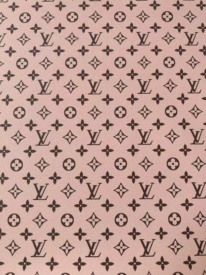 Fashion Baby Pink With Black LV Vinyl Leather For Handmade Sneaker, Upholstery Handicraft By Yard