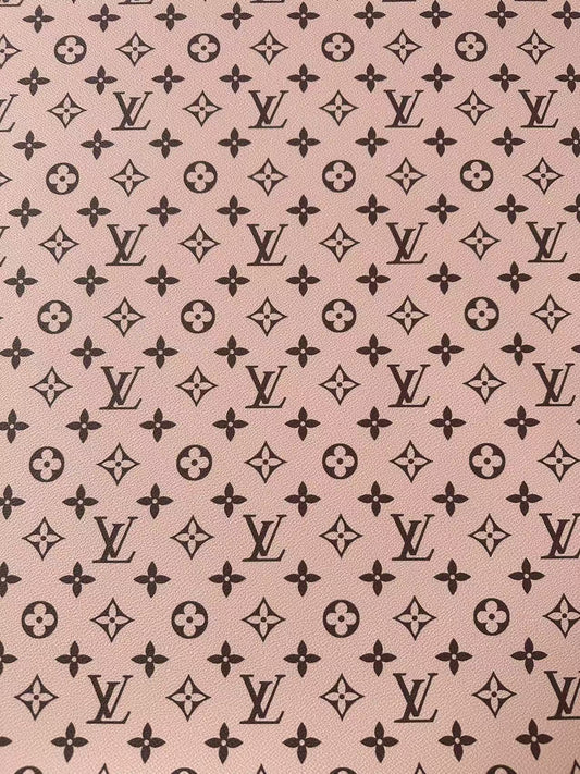 Fashion Baby Pink With Black LV Vinyl Leather For Handmade Sneaker, Upholstery Handicraft By Yard
