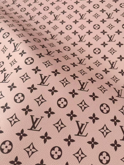 Fashion Baby Pink With Black LV Vinyl Leather For Handmade Sneaker, Upholstery Handicraft By Yard