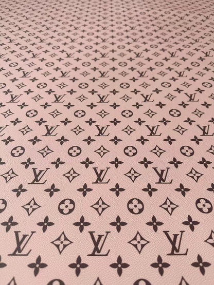 Fashion Baby Pink With Black LV Vinyl Leather For Handmade Sneaker, Upholstery Handicraft By Yard