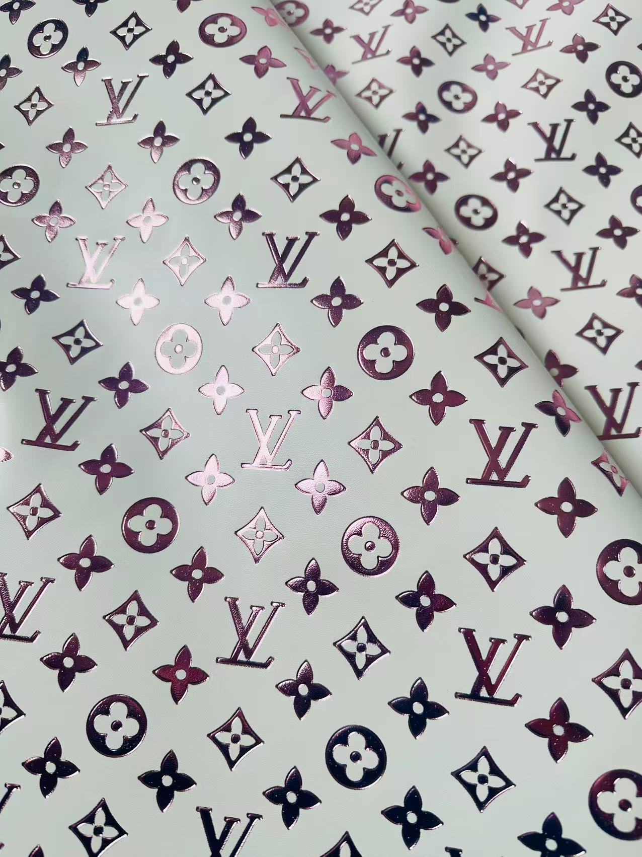 Classic LV Lighting Colorful Embossed Leather Fabric ,Handmade Bags ,Shoes Upholstery Leather By Yard (Rose Red)